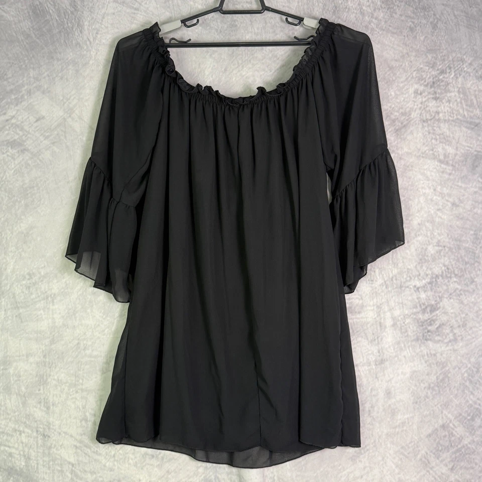 Blusa de chiffon preta fora do ombro manga sino fluida sx 3X Witchy Whimsigoth - Imagem 3 de 4