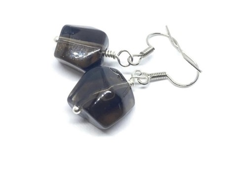Pendientes hechos a mano de cuarzo ahumado de piedra genuina - Imagen 6 de 7