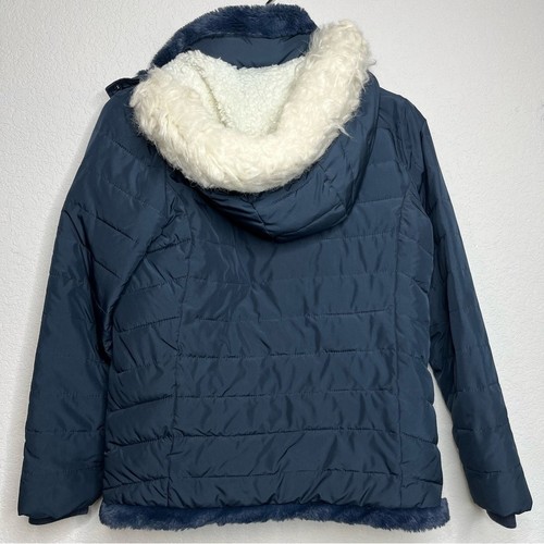 Abercrombie Kids Sherpa Lined Puffer Jacket 11/12 Navy Blue Hooded Full Zip - Picture 9 of 12