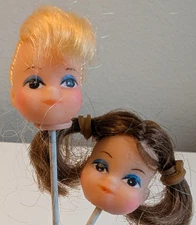 Vintage doll head pick blonde brunette vinyl wire craft Darice ? lot 2