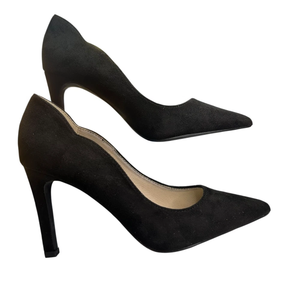 Zapatos de salón French Connection veganos de gamuza vieira sin cordones para mujer talla 6 tacones negros Foto 3 de 4