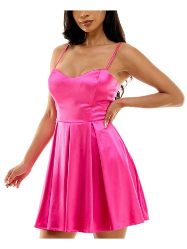 PEAR CULTURE Womens Pink Lace-up Open Back Lined Short Dress Juniors 3\4 - Picture 3 of 11