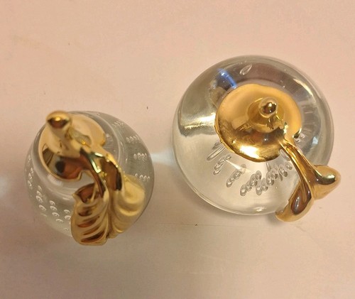 De Colección Murano Italia Arte Burbuja Transparente Vidrio Superposición Dorada Manzana y Pera Culpters MCM - Imagen 6 de 8