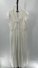 Quince Womens Organic Textured Cotton Smocked V-Neck Midi Dress White S
