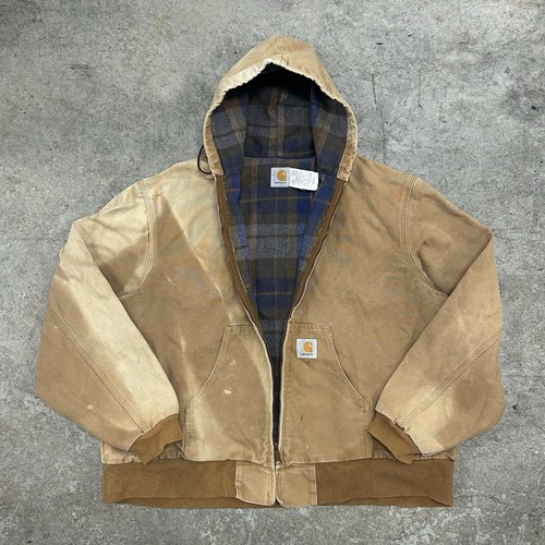 Vintage Carhartt Canvas Full Zip Lined Brown Hooded Jacket Adult XXL Distressed
