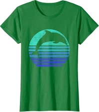 Retro Dolphin Silhouette Retro Design Dolphin Ocean Ladies' Crewneck T-Shirt