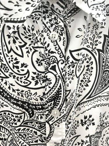 LAUREN RALPH LAUREN Womens 3X Paisley Button Up Shirt Black White Cotton - Picture 8 of 8