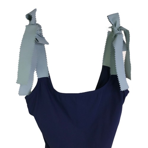 Karla Coletto One Piece Swimsuit Womens Sz 10 Navy Blue Gray Tie Straps Backless - Picture 3 of 7