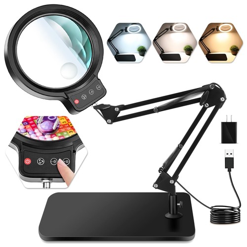 10X 30X Large Magnifying Glass with Light and Stand, 5-inch Lighted Magnifier...