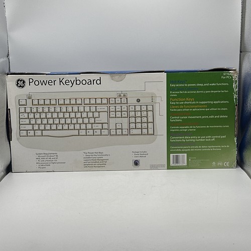 Vintage GE HO97764 PS2 Power Keyboard Windows XP Era W/ Num Pad White NEW NOS - Picture 2 of 16
