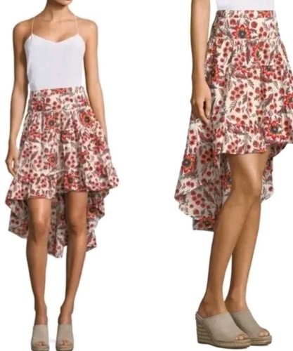 Falda Joie Clarke S 6 Mujer Alta-Baja Floral Boho Pradera Blanca Naranja Popelina - Imagen 5 de 17
