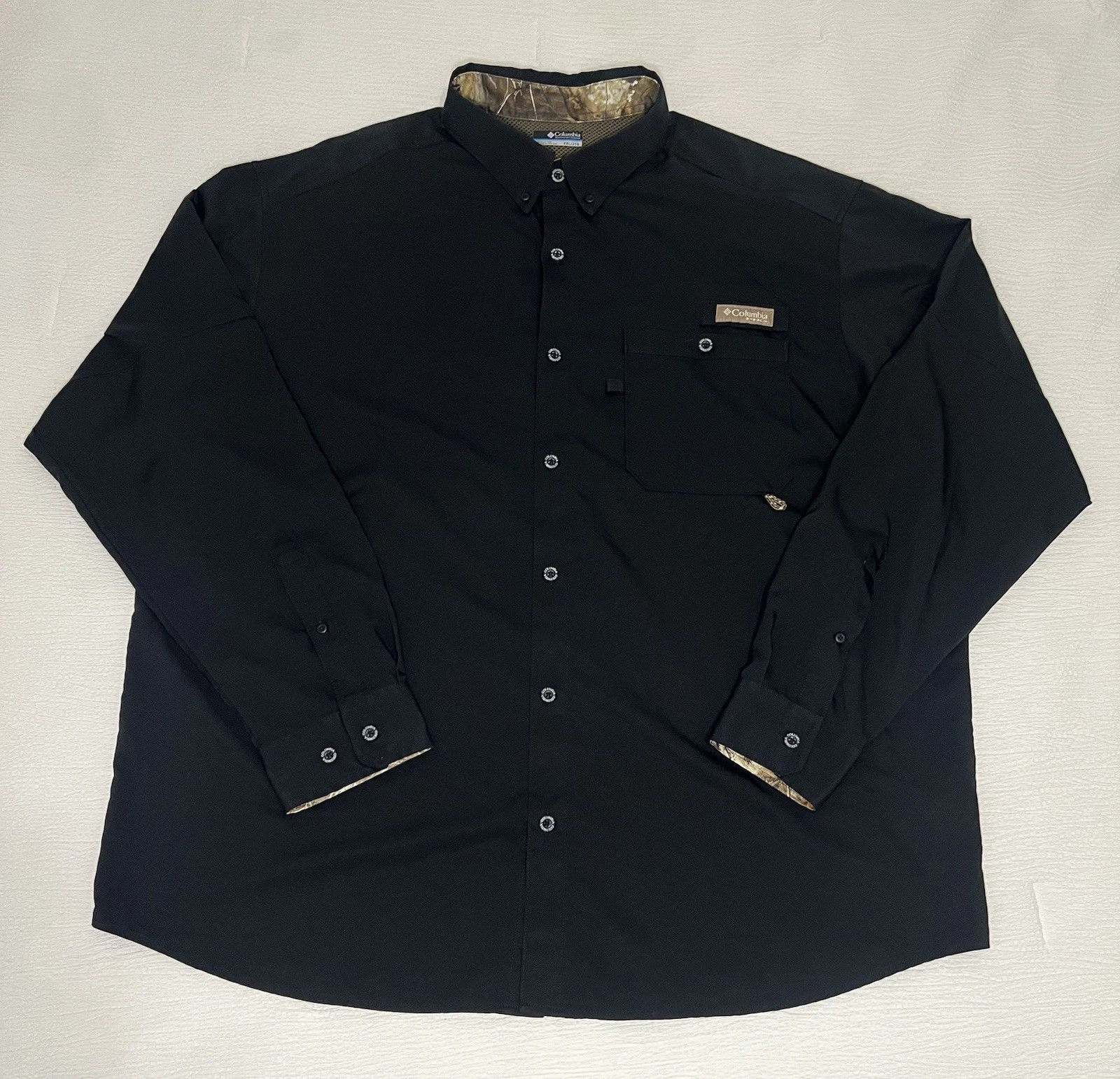 Columbia PHG Fishing Shirt Mens 2XL Black PFG Camo Side Vented Outdoor Gorpcore