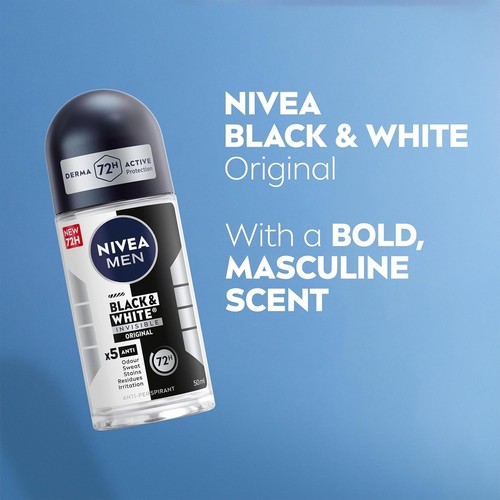 NIVEA MEN Black & White Original Anti-Perspirant Roll On 50 ml Men's Deodorant - Picture 25 of 26