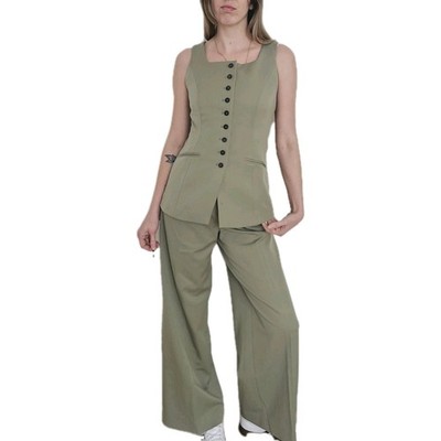 Brandneu Aligne Salbeigrün Weste Blazer Weites Bein Hose Set Uk 6 8 Hohe Taille