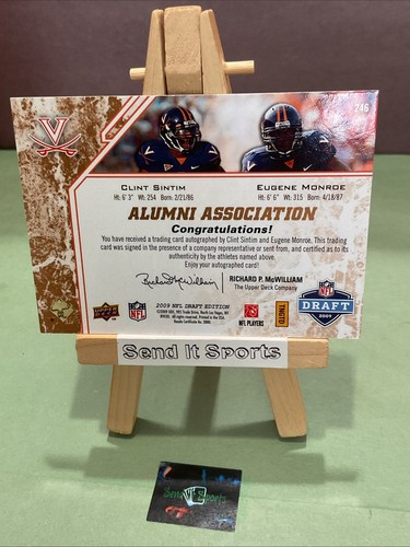 Eugene Monroe/Sintim 2009 UD Draft Alumni Association AUTO Virginia Cavalier /50 - Picture 2 of 2