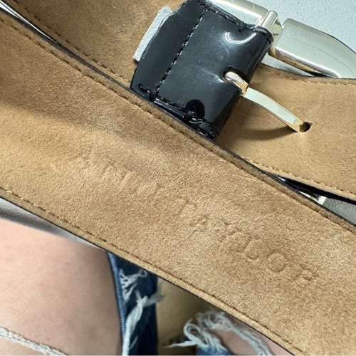 Ann Taylor Black Patent Leather Womens Belt Silver Black Enameled Buckle - Picture 3 of 6