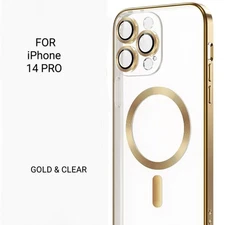 Apple iPhone 14 Pro Cell Phone Case NEW -Gold & Clear -Ultra Slim -Misscase
