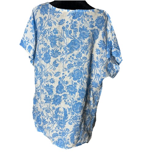Bellambia 100% Linen Floral Top Womens Medium Italy Boxy Large look Beach - Picture 3 of 7