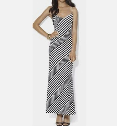 Lauren Ralph Lauren Striped Stretch Maxi Dress Size 14 Black Party Vacation - Picture 11 of 11