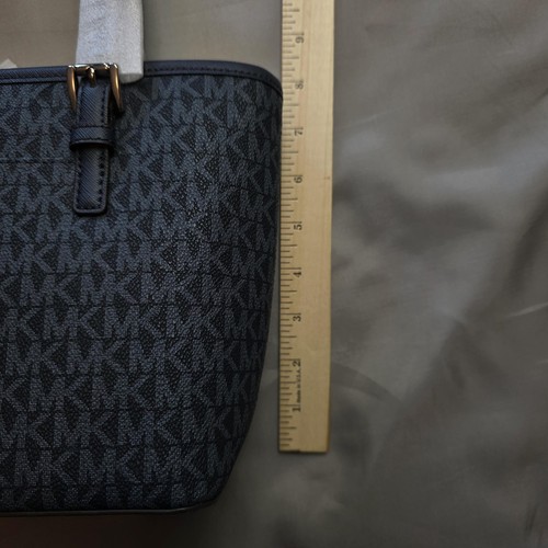 Borsa Michael Kors Jet Set Travel XS convertibile top zip tote donna blu navy monogramma - Foto 8 di 11