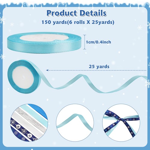 6 Rollen Schneeflocke Wickelband 3/8 Zoll x 150 Yards Glitzer Weihnachten Hol... - Bild 2 von 7