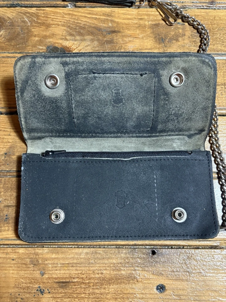 Carteira de Couro Vintage Harley-Davidson Motocicleta Preta Marrom com Corrente + Laço para Cinto - Imagem 3 de 4