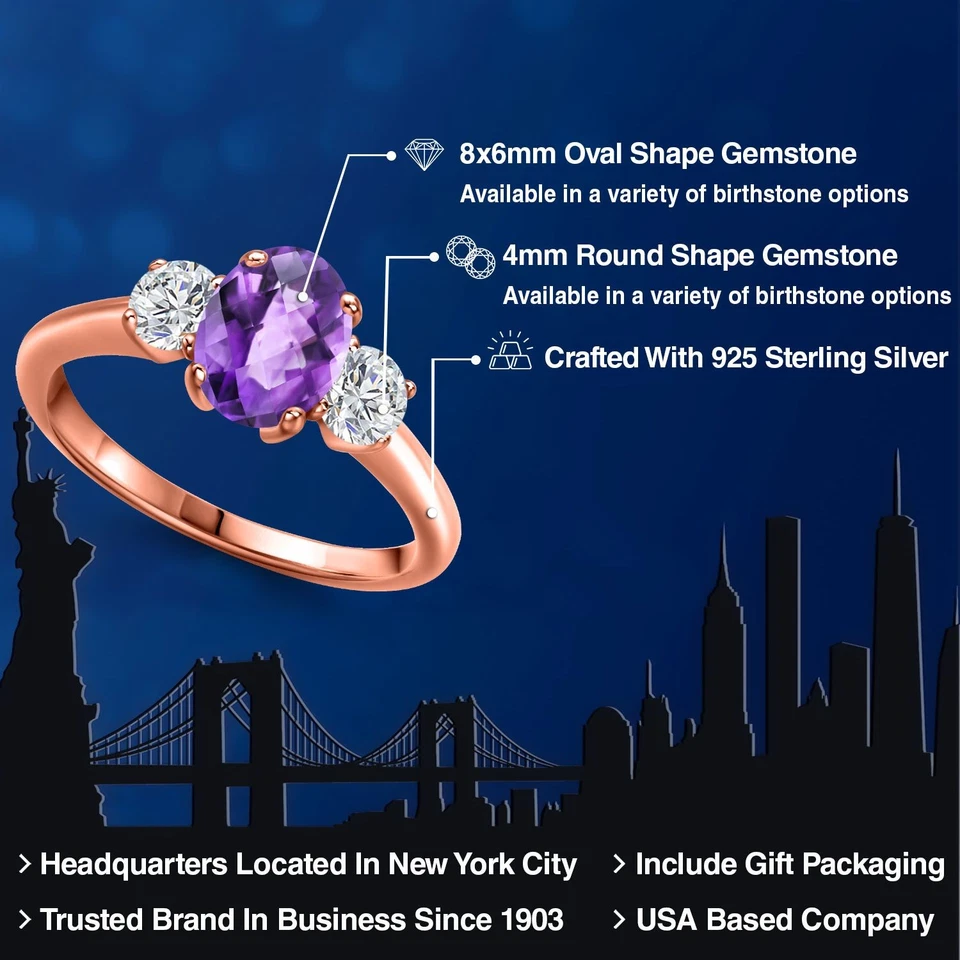 1.74 Ct   Purple Amethyst G/H Lab Grown Diamond 18K Rose Gold Plated Silver Ring - Image 2 of 4