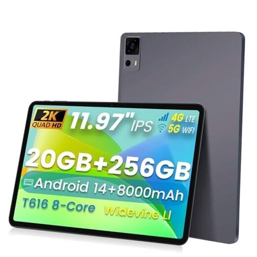 12-calowy tablet z systemem Android 14, tablet komórkowy 4G z gniazdem karty SIM, srebrnoszary
