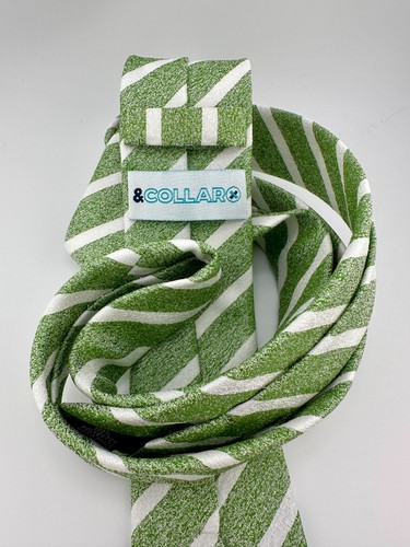 "Corbata a rayas blancas verdes &Collar para hombre 100 % poliéster hecha a mano 58""" - Imagen 2 de 6
