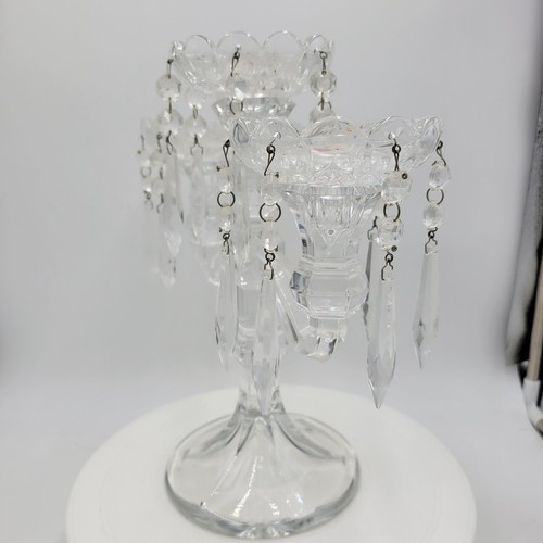 DE COLECCIÓN 3 Velas Cristal Candelabro 11" Alto Bohemio Colgante Gotas Base Acanalada - Imagen 11 de 20