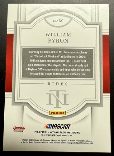 2024 William Bryon National Treasures Racing Rides #69 Emerald #1/5 - Picture 2 of 2