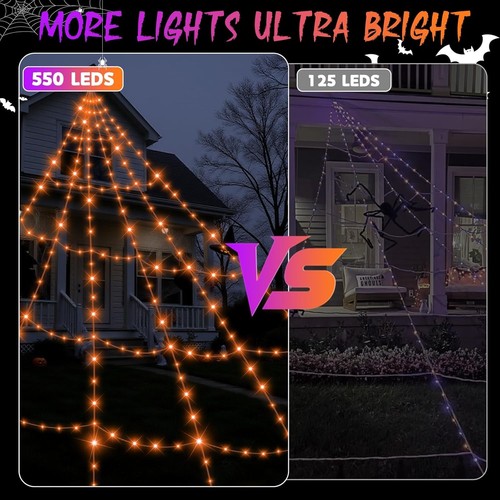 Halloween Deko Outdoor Spinnennetz Lichter - 550 LEDs lila und orange Rem - Bild 5 von 7