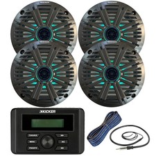 Kicker KMC3 Bluetooth Receiver, 4x 6.5" LED Speakers w/Grilles, Wire, Antenna