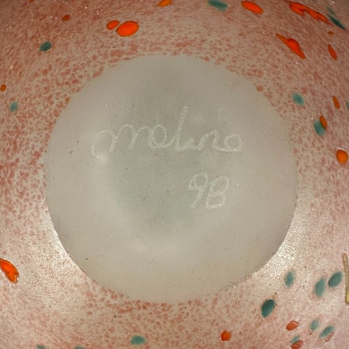 Mdina Art Glass Mid Century Modern Malta 1998 Pink Squat Vase With Millefiore Si - Picture 2 of 8