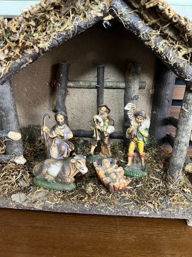 Vintage Harrods Holz Stall Krippe & Figuren Set Made In Italy Weihnachten - Bild 6 von 9