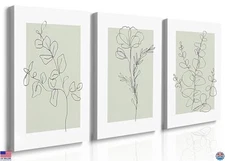 Boho Sage Green Botanical Wall Art Set of 3, Farmhouse Plant Decor 12"x16"