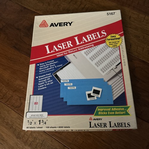 Avery Laser Labels 5167 - 1/2”x1 3/4”80 Labels 8000 Labels.