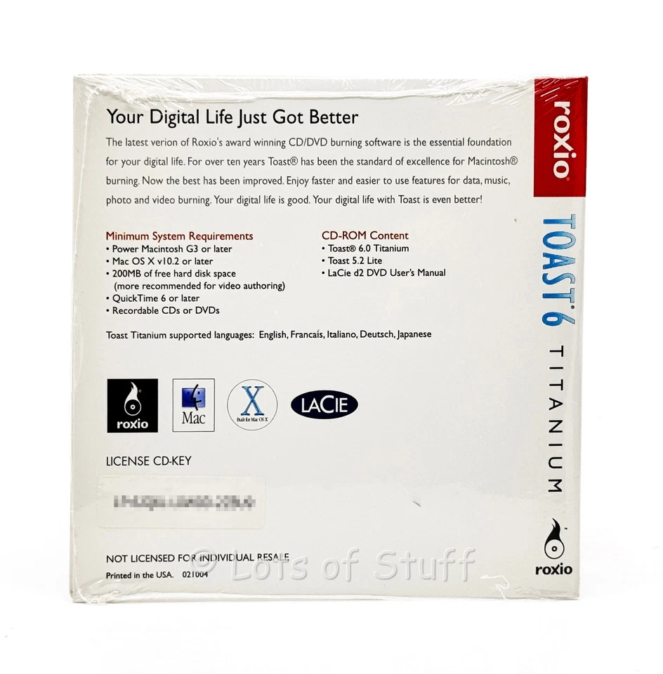 Roxio Toast 6 Titanium CD/DVD Burning Software New Sealed Cardboard Sleeve w/SN - Image 2 of 4