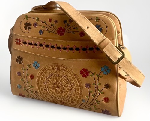 Vtg Hand Tooled Beautiful Leather Hand Bag Medium Boho Southwest Purse Artisan - Picture 2 of 19