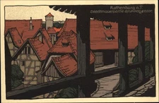 Rothenburg Germany Klingenfor Wall Arts & Craft  c1900-20s Vintage Postcard