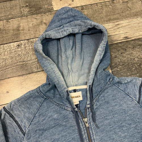 Diesel Hoodie Full Zip Regular Fit Vintage Sweatshirt Blue Mens Large - Picture 4 of 7