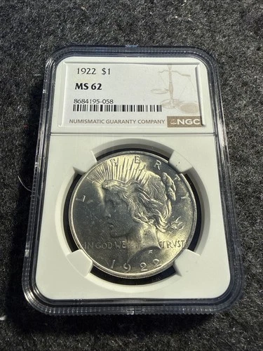 1922 Peace Dollar CERTIFIED NGC MS 62 Silver Dollar
