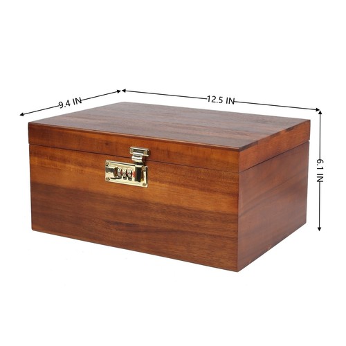 Large Wooden Storage Box with Combination Lock, 12.5 IN Acacia Wood Keepsake ... - Picture 2 of 7