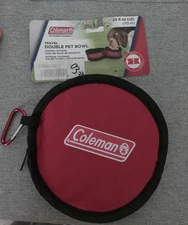 NWT Coleman Compact Red Travel Camping Double Duo Pet Dog Bowl Water Food 24 oz@