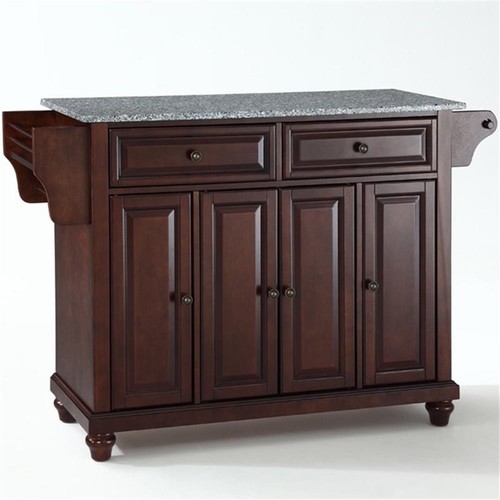 Pemberly Row Traditional Wood Kitchen Island with Granite Top in Mahogany/Gray - Picture 1 of 7