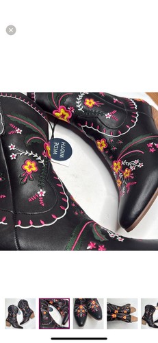 Arula Amber Weite Wade in Schwarz Bestickt Stiefel Größe 11W - Bild 2 von 6