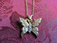 Gold Plated Crystal Butterfly Charm Pendant Necklace 18" Chain