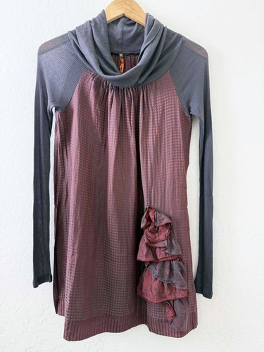 Cop Copine Women's Y2K Tunic Shirt Dress Silk Cotton Ruffle Whimsical sz. 2 M