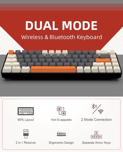 Teclado mecánico inalámbrico RK68 2,4 GHz/Bluetooth 5,0 modo doble intercambiable en caliente - Imagen 2 de 29