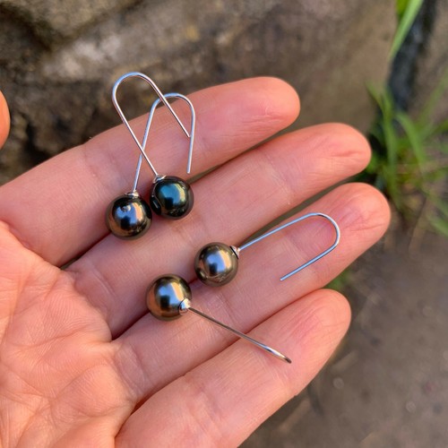 8.5~9mm Peacock Black Tahitian Pearl Sterling Silver Stylish Earring Dangle 28mm - Picture 12 of 12